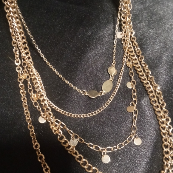 Gold tone long layered necklace 36 inches long. - Picture 2 of 14